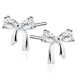 Cercei mici din argint fundita cu pietre DiAmanti Z2160ER_W-DIA (Argint 925‰ 0,5 g.)